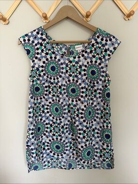 Blue and Green Kaleidoscope Print Cap Sleeve Top